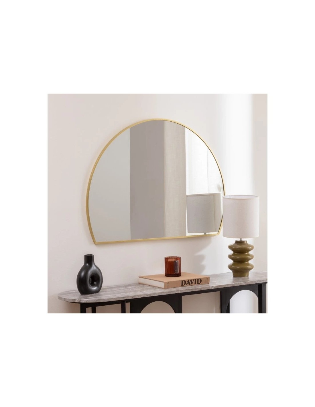 Specchio, semicircolare, ingresso, ALICE, metallo, oro, 90x65 cm