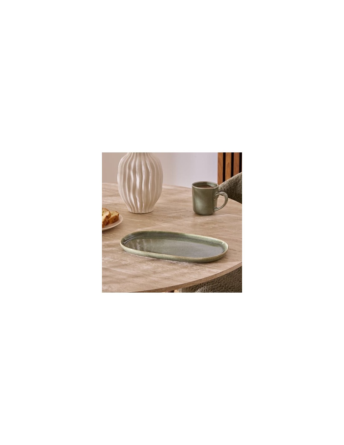 Piatto Ceramica Verde Kaki, Terre Inconnue, 31 x 17,5 x 2,6 cm, Stoneware, Elegante
