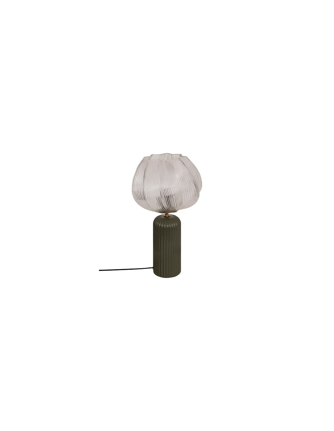 Lampada Phylas, D. 27,5 cm, A. 45,5 cm, ceramica verde kaki, vetro, design decorativo moderno