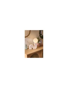 Lampada Sibil, H. 33,5 cm, L. 28,4 cm, terracotta beige, boule opaline, ceramica e vetro