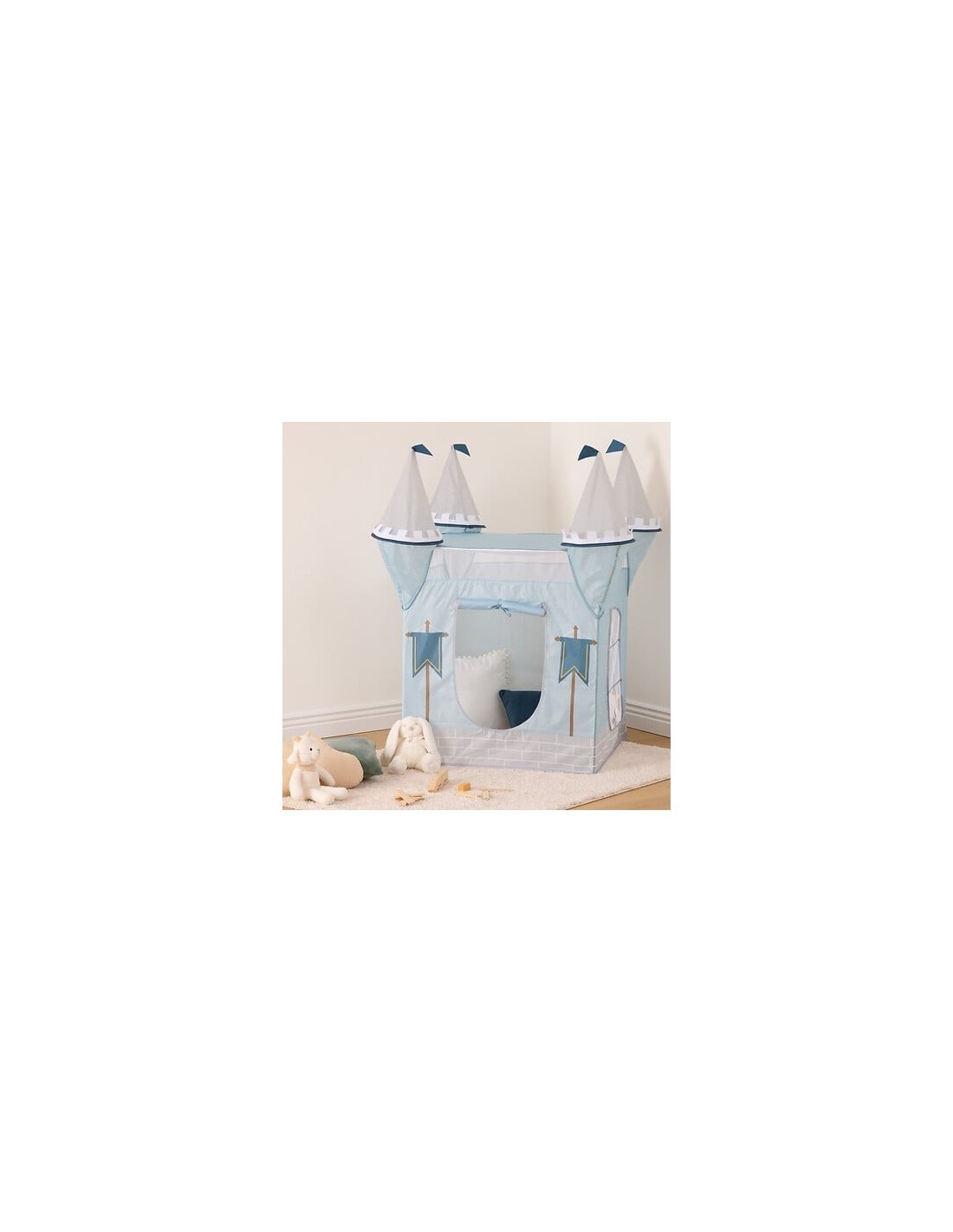 Tenda castello bambini, blu, L. 130 cm, P. 78 cm, H. 78 cm, leggera, con porta avvolgibile