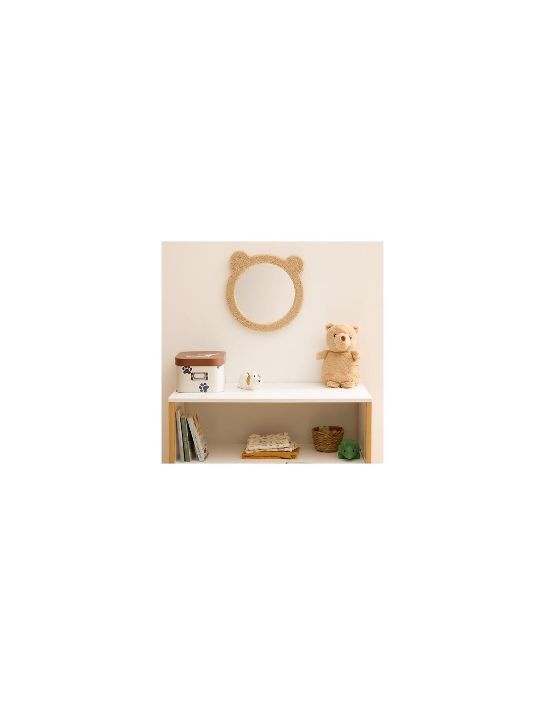 Specchio boucle, orsetto Beary, diametro 33,5 cm, marrone, MDF, vetro
