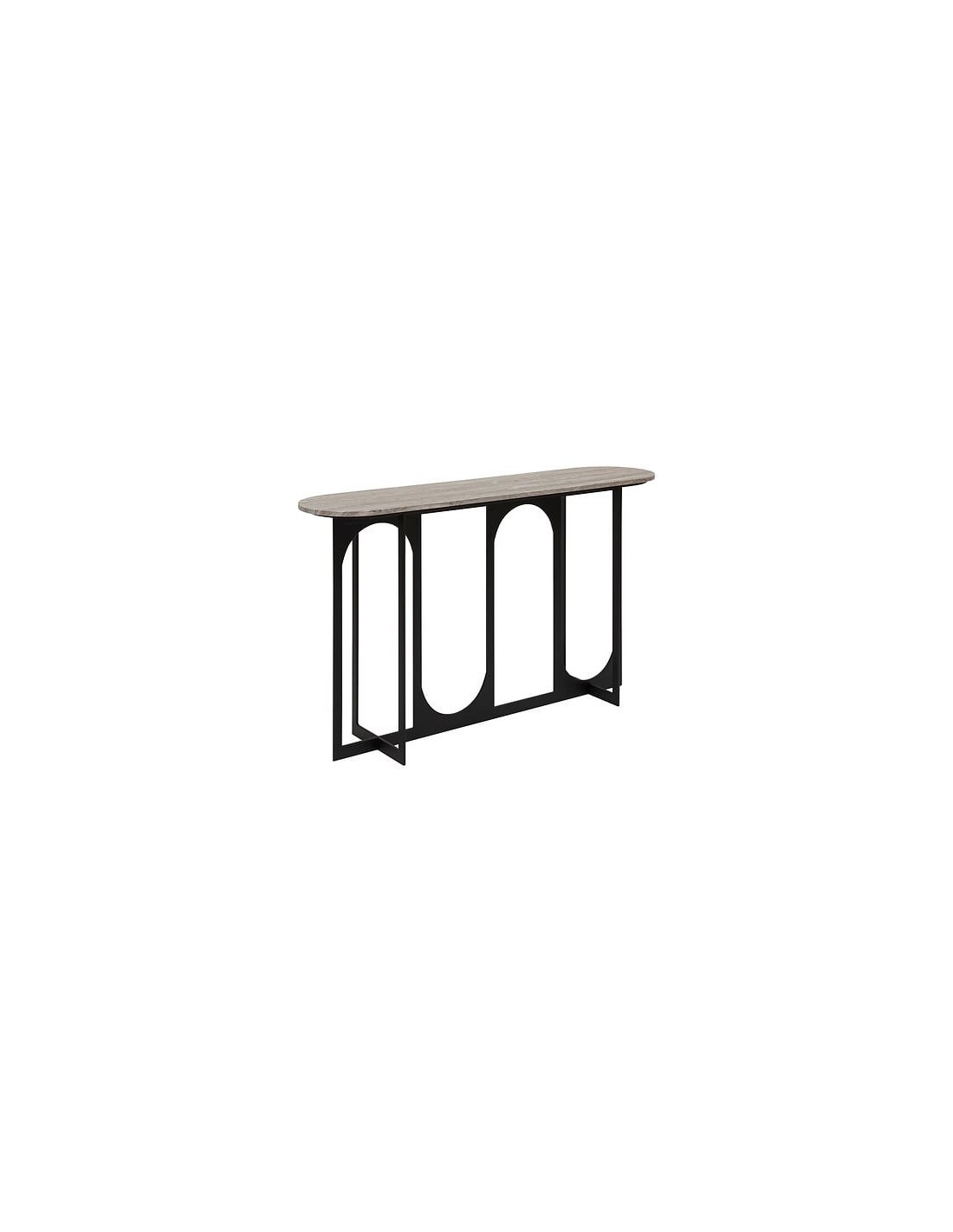 Consolle Tusco, L. 140 cm, P. 34 cm, A. 79,5 cm, metallo, MDF effetto marmo, nero