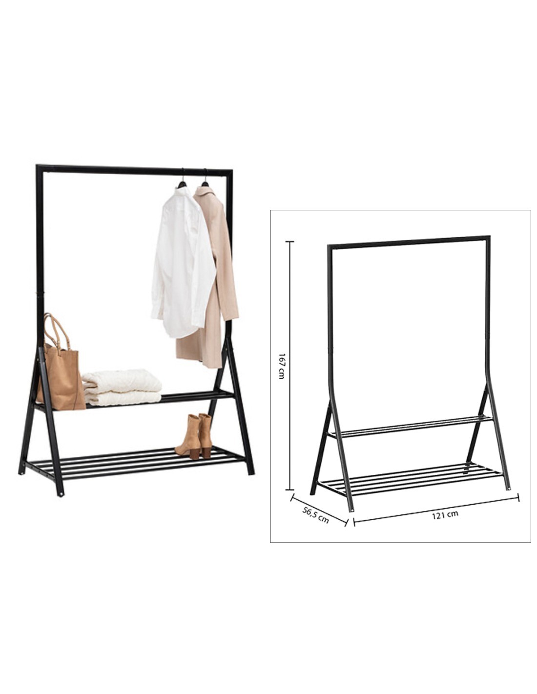 5five – Appendiabiti Athena in Metallo a 2 Livelli, Nero, 121×56×167 cm