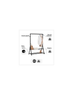 5five – Appendiabiti Athena in Metallo a 2 Livelli, Nero, 121×56×167 cm