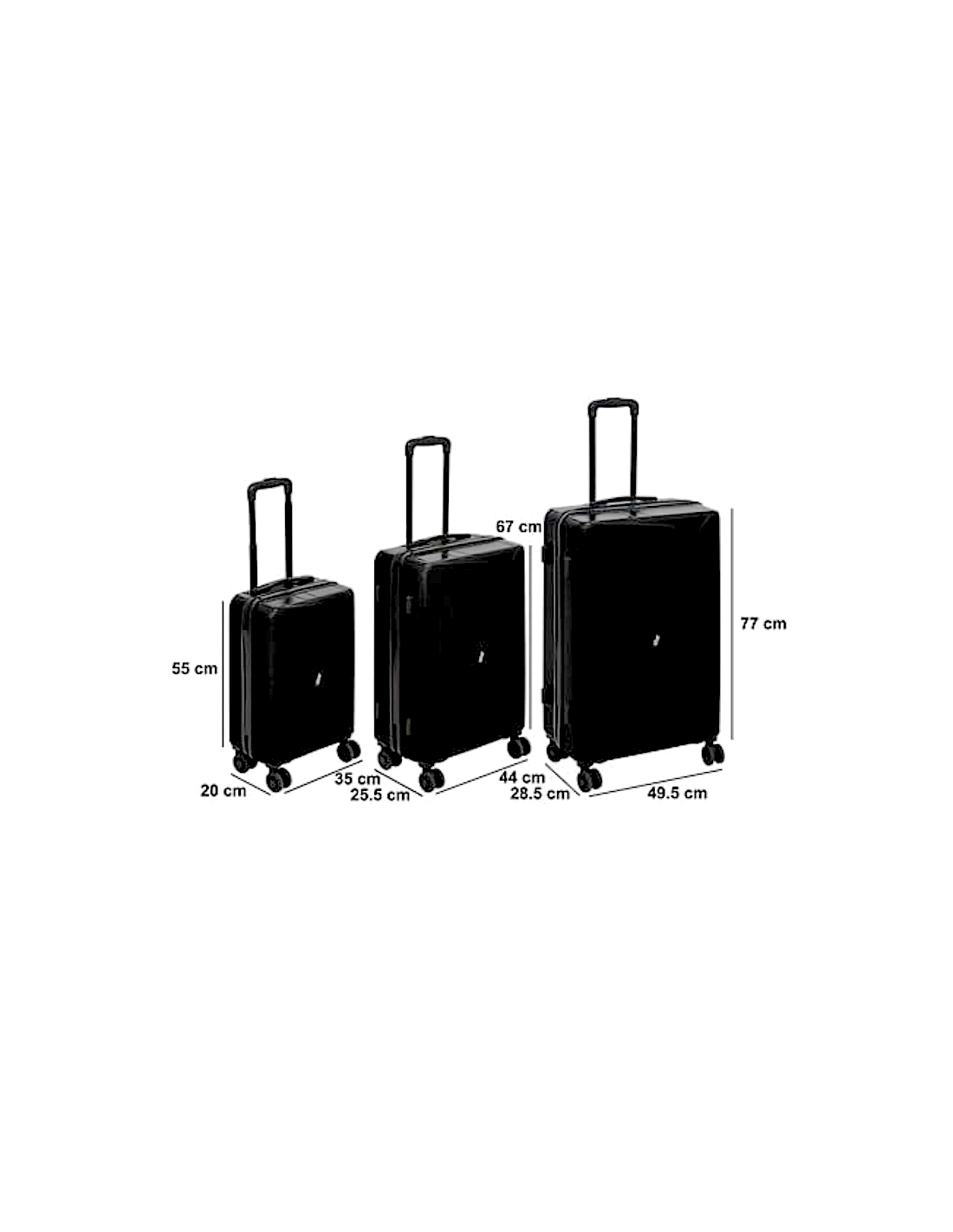 VALIGIA 213500 3 MIS ABS NERO CON RUOTE  49,5X28,5X77CM