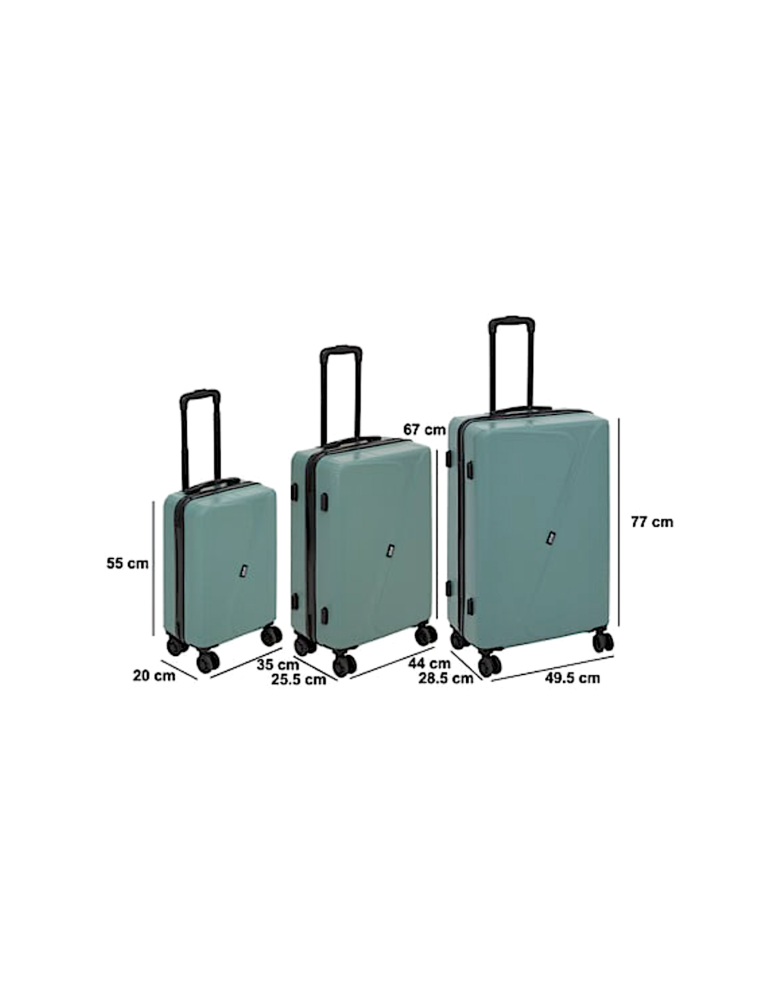 VALIGIA 213500B 3 MIS ABS VERDE CON RUOTE 49,5X28,5X77CM