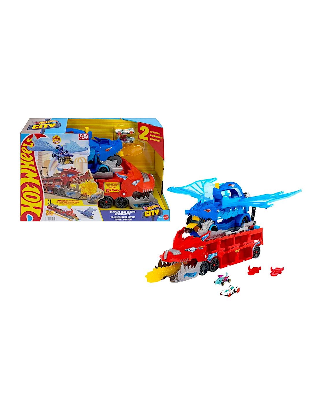 Hot Wheels City Ultra Drag Haul - Camion Trasportatore con Draghi e Pista