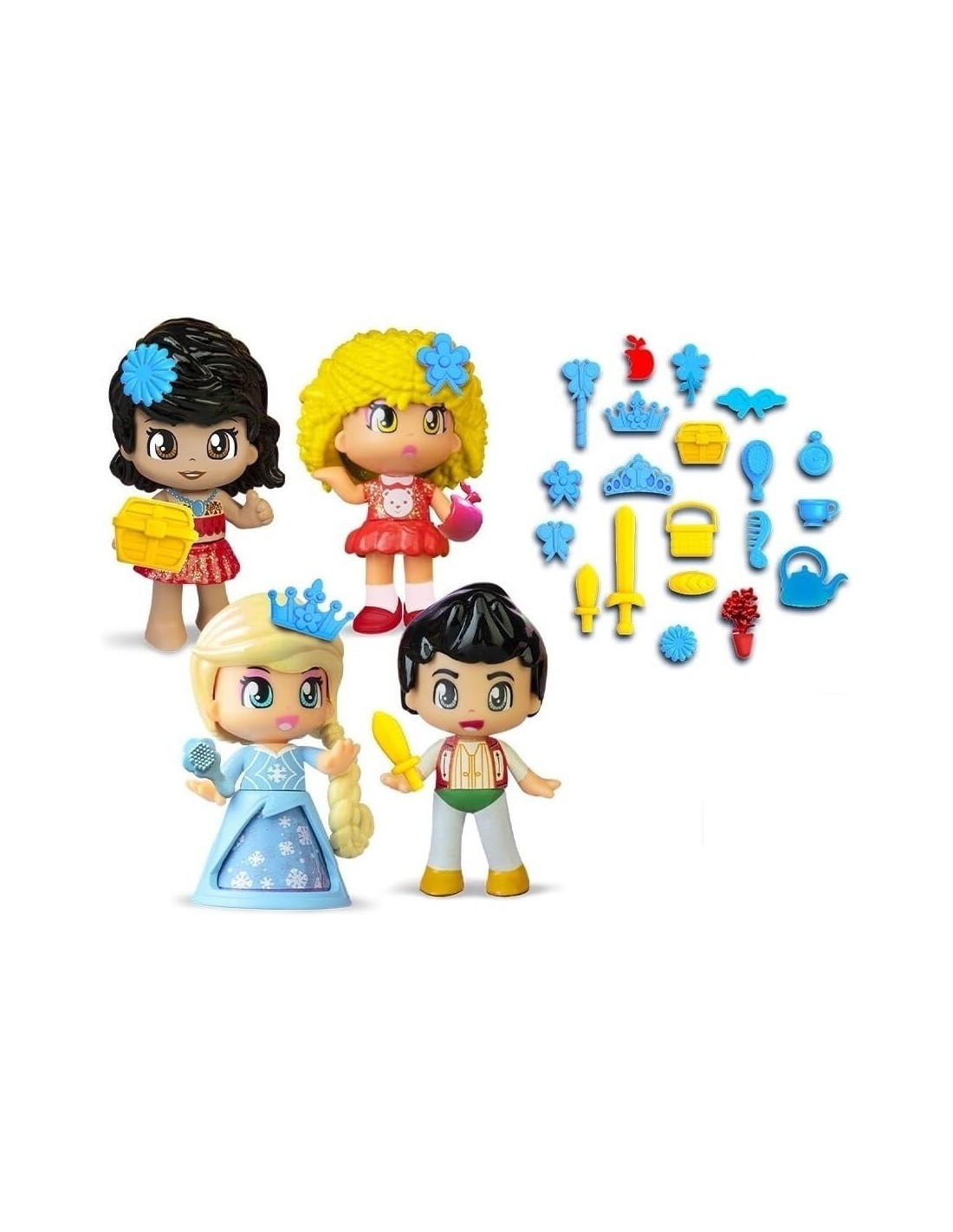 PINYPON SET 4 PERSONAGGI RICCIOLI D'ORO, PRINCIPESSA DEL GHIACCIO, PRINCIPE DELLA LAMPADA MAGICA, PRINCIPESSA DELL'OCEANO