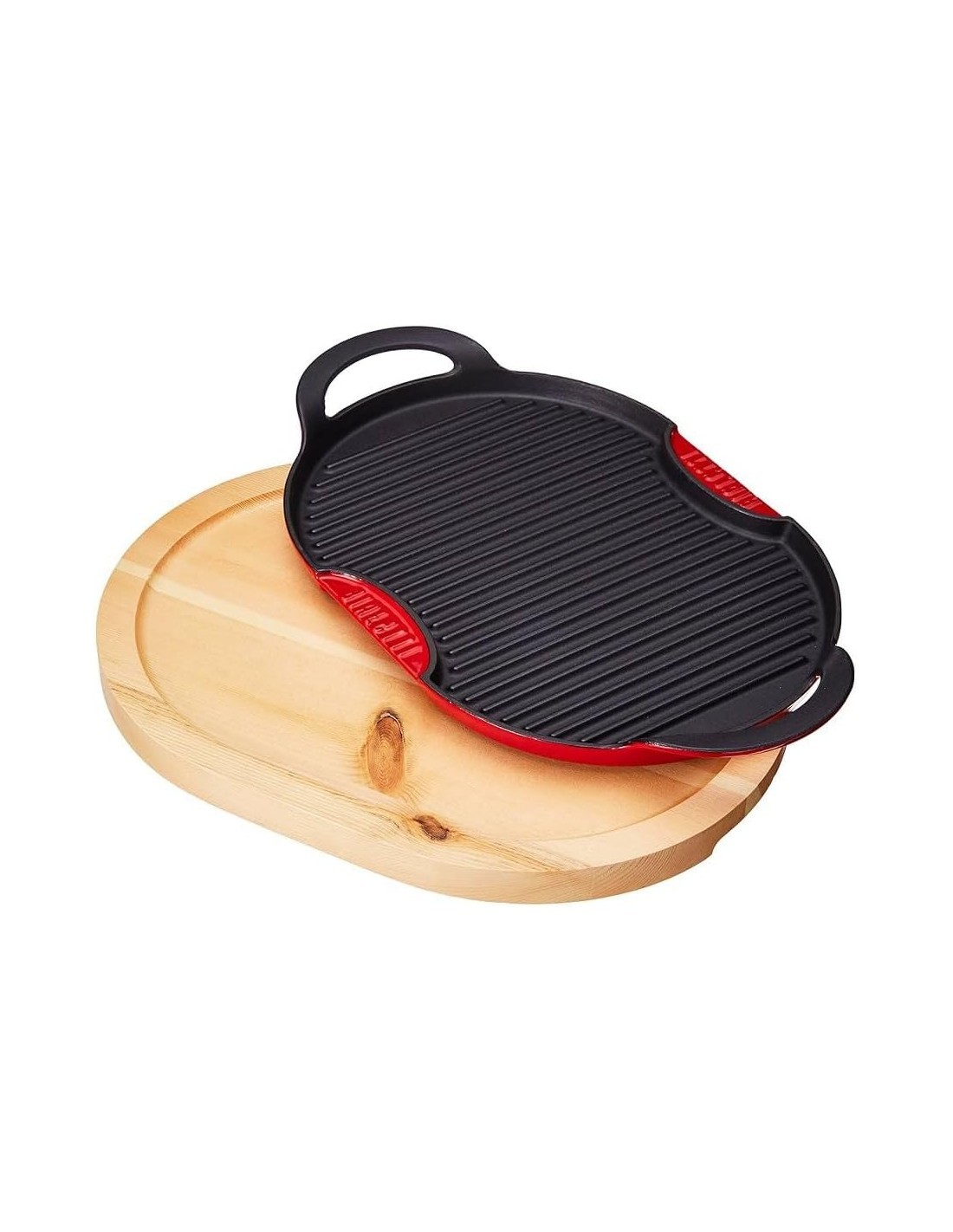 Aeternum Griglia in Ghisa Ovale 36x26 cm con Vassoio in Legno – Adatta a Induzione