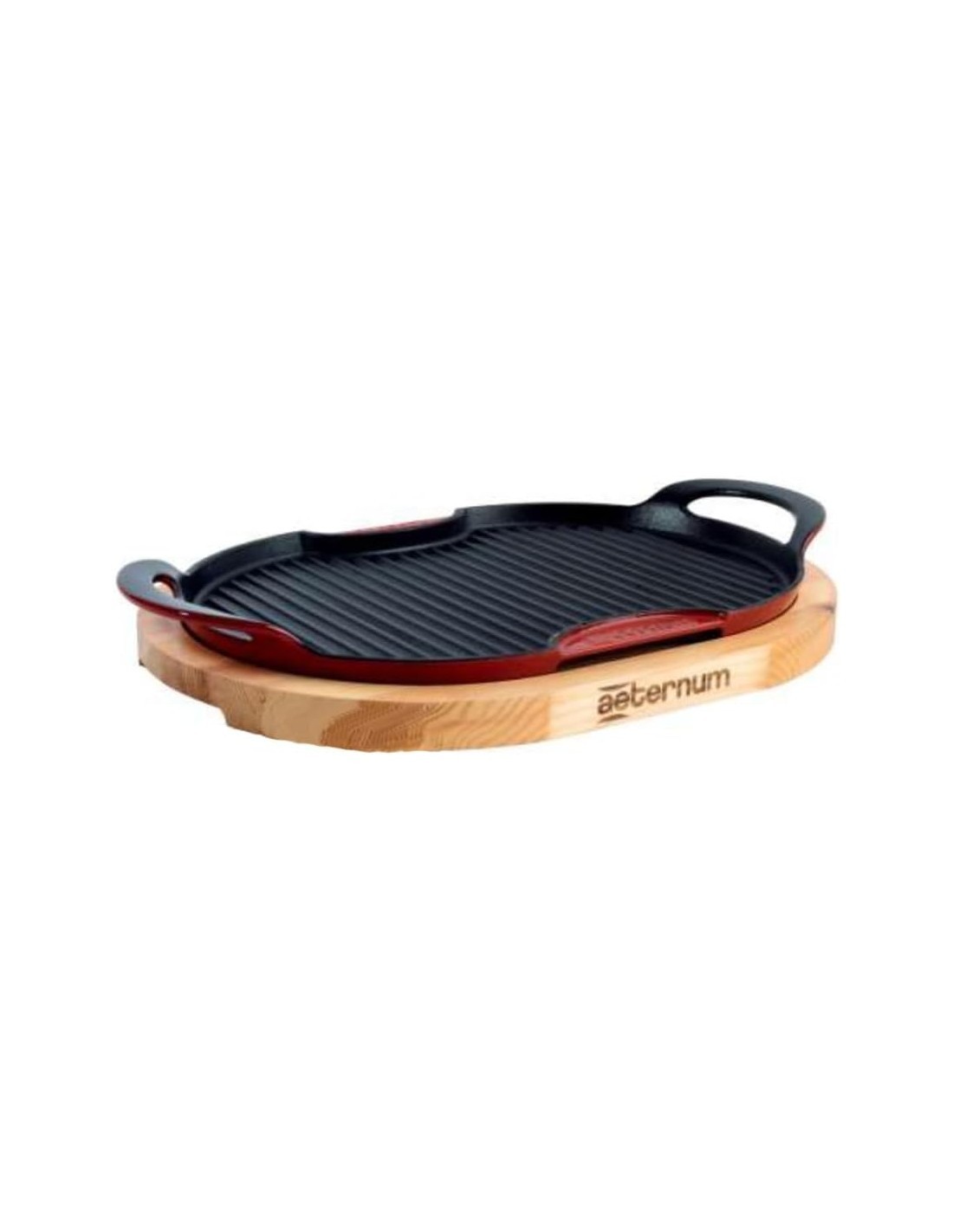 Aeternum Griglia in Ghisa Ovale 36x26 cm con Vassoio in Legno – Adatta a Induzione