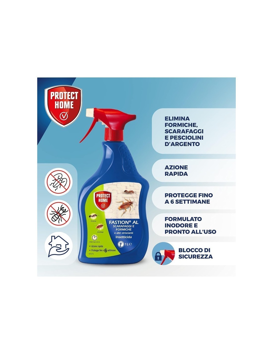 INSETTICIDA FASTION AL 1 LITRO PROTECT HOME SCARAFAGGI E FORMICHE