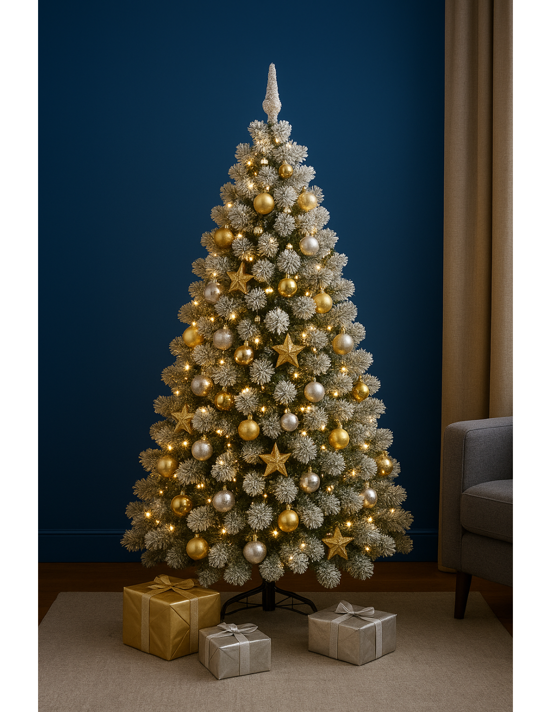 Albero Desalpes, 270 cm, innevato floccato, 500 LED bianco caldo, giochi di luce, la magia di Natale