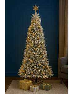 Albero Montecarlo floccato, 240 cm, 350 LED bianco caldo, giochi di luce, diametro 119 cm, 1408 rami, la magia di Natale