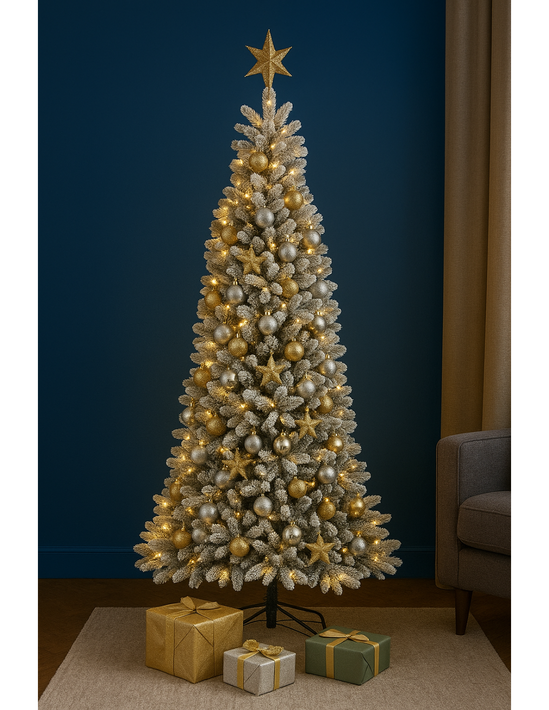 Albero Montecarlo floccato, 240 cm, 350 LED bianco caldo, giochi di luce, diametro 119 cm, 1408 rami, la magia di Natale