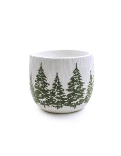 Vaso di Natale in cemento decorato 18x18x16 cm, La magia di natale per tavoli, mensole e centrotavola