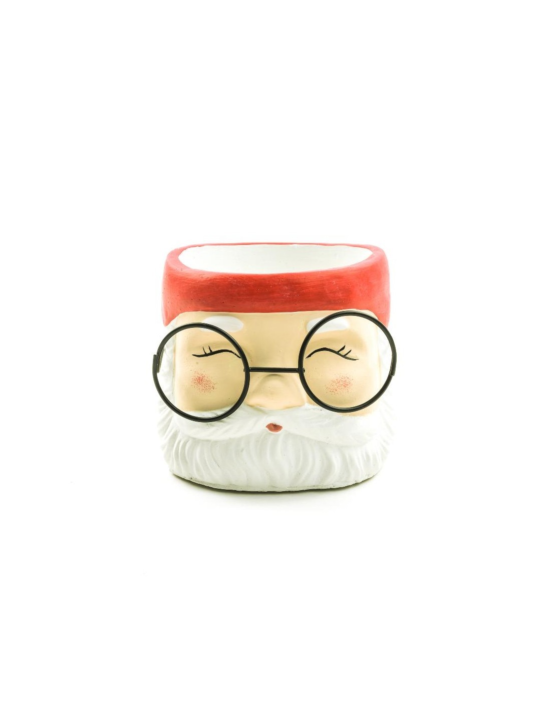 Vaso Babbo di Natale con occhiali in cemento 12,5x11,5x10 cm, La magia di natale per tavoli e centrotavola