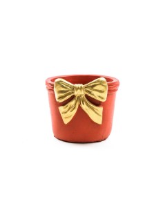 Vaso fiocco di Natale in cemento rosso 15x15x12,5 cm, La magia di natale per tavoli, mensole e centrotavola