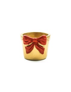 Vaso fiocco di Natale in cemento dorato 13x13x10,5 cm,  La magia di natale per tavoli, mensole e centrotavola
