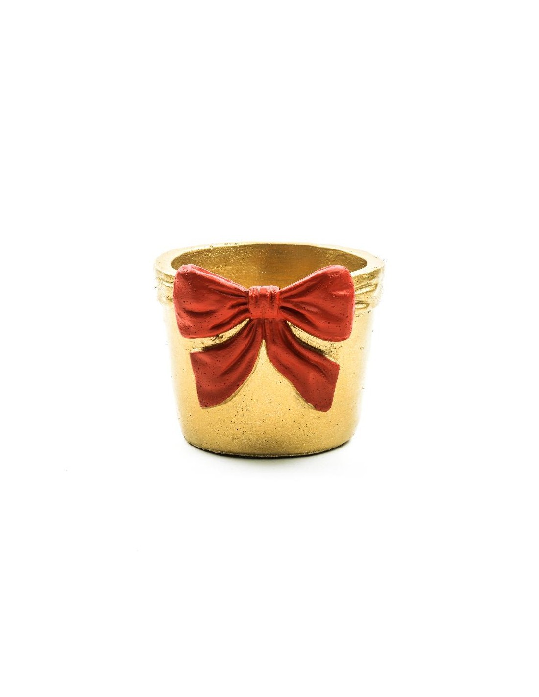 Vaso fiocco di Natale in cemento dorato 13x13x10,5 cm,  La magia di natale per tavoli, mensole e centrotavola