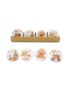 Sottobicchiere di Natale in ceramica 10x10 cm assortito, La magia di natale per tavoli, bevande e decorazioni festive