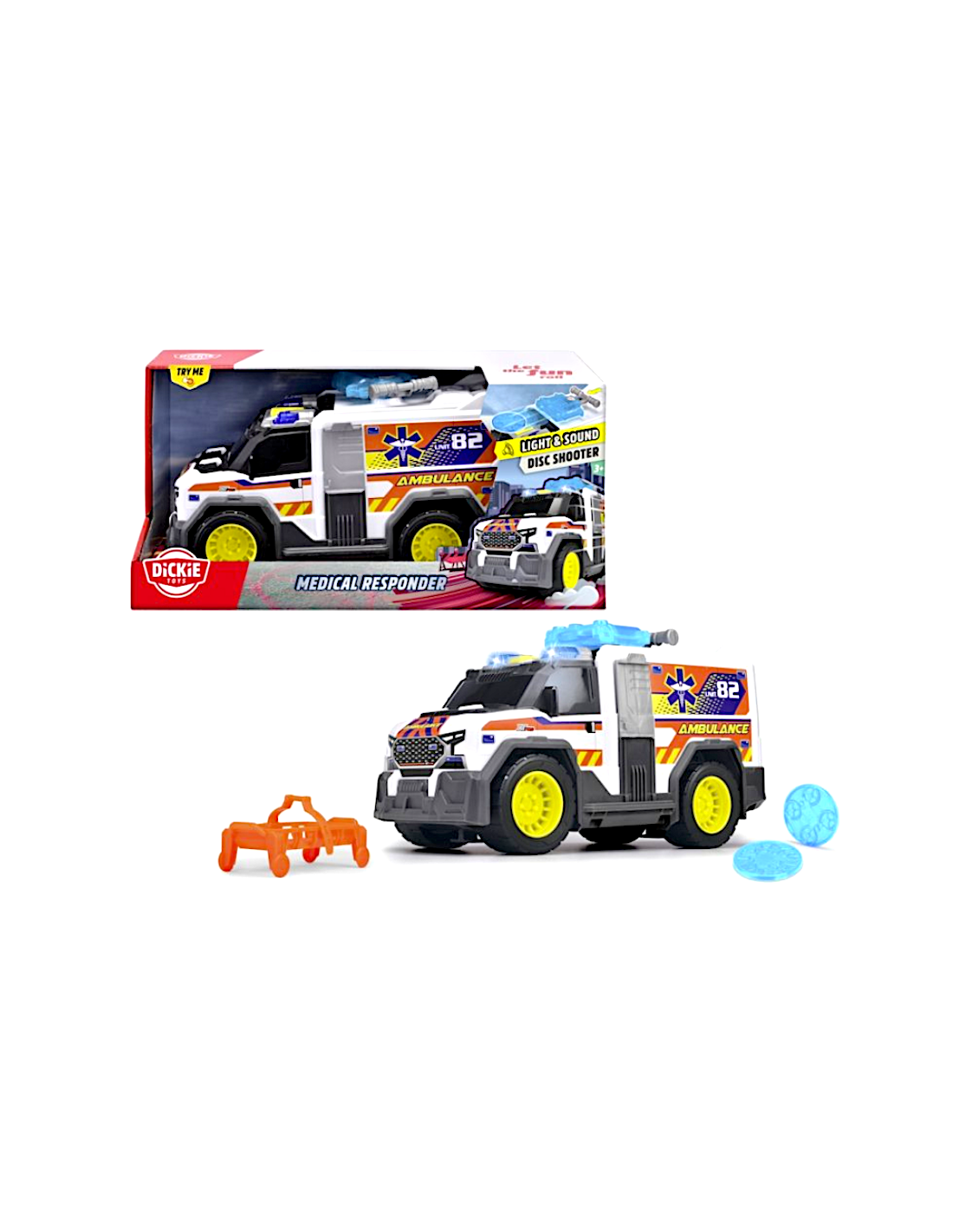 DICKIE TOYS, AMBULANZA GIOCATTOLO, VEICOLO DI SOCCORSO, LUCI E SUONI, GIOCO BAMBINI 3+
