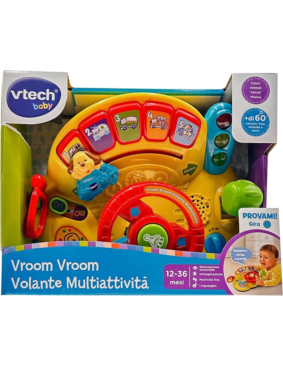 VOLANTE MULTIATTIVITA' VTECH VROOM VROOM , CRUSCOTTO INTERATTIVO, MACCHININA COMANDABILE, 12-36 MESI