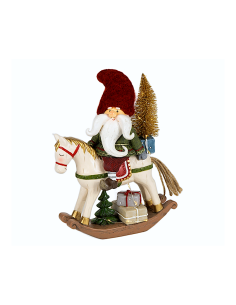 Cavallo a Dondolo di Natale con Gnomo Resina 19x10x26cm, Decorazioni Natalizie, Addobbi, La magia di Natale per la casa