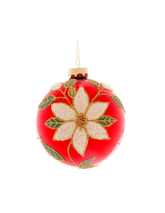 Sfera di Natale Rossa Fiore 10cm Vetro, Pallina Natalizia, Decorazioni Albero, La magia di Natale per la casa