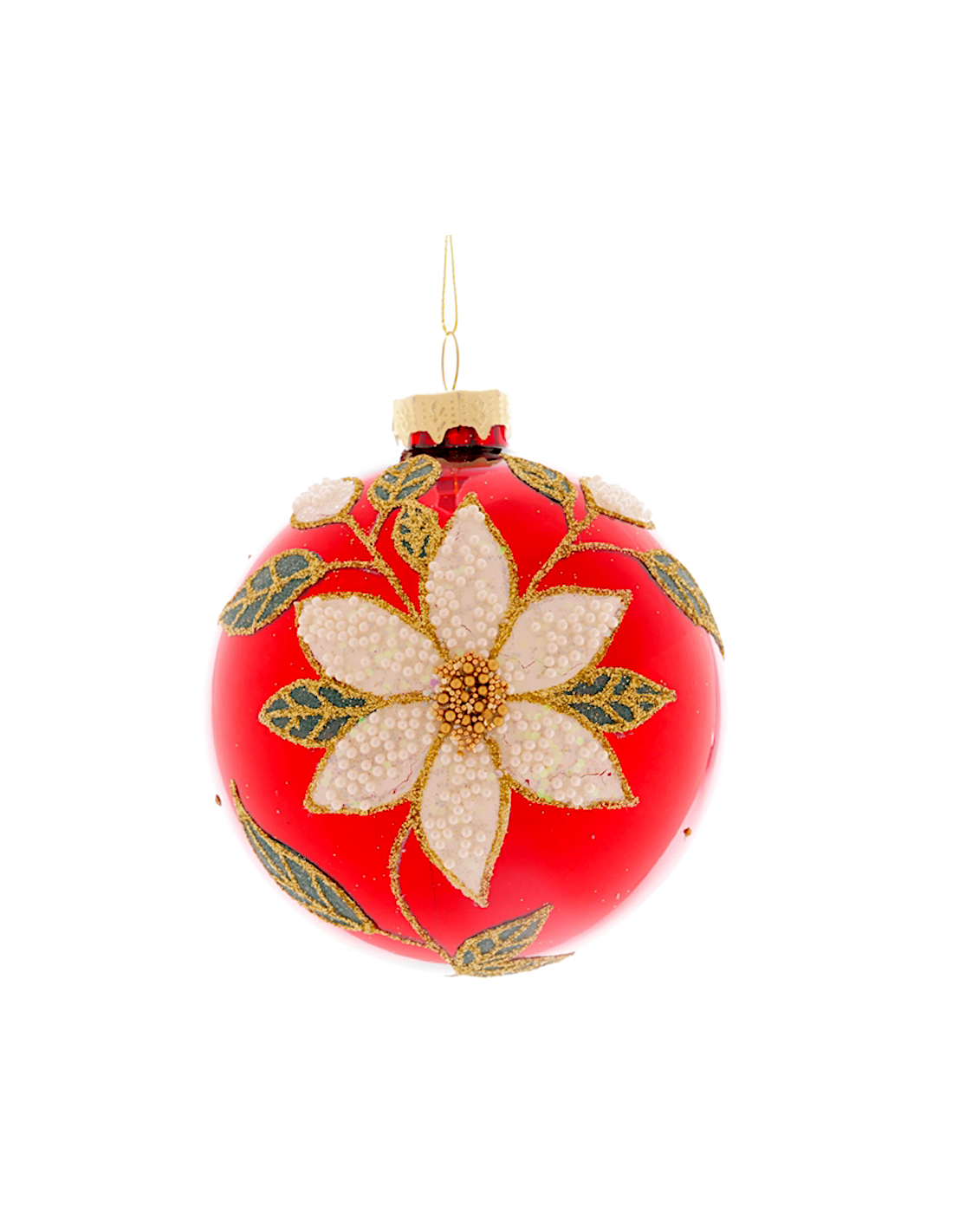 Sfera di Natale Rossa Fiore 10cm Vetro, Pallina Natalizia, Decorazioni Albero, La magia di Natale per la casa