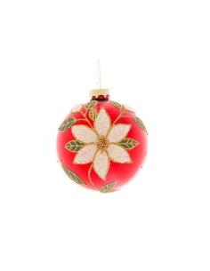 Sfera di Natale Rossa Fiore 8cm Vetro, Pallina Natalizia, Decorazioni Albero, La magia di Natale per la casa