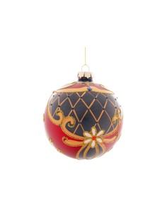 Sfera di Natale Rossa/Blu Fiori 10cm Vetro, Pallina Natalizia, Decorazioni Albero, La magia di Natale per la casa