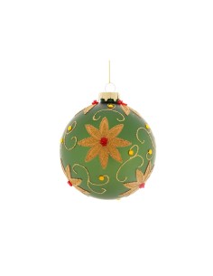 Sfera di Natale Verde Fiori 12cm Vetro, Pallina Natalizia, Decorazioni Albero, La magia di Natale per la casa