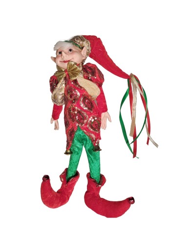 ELFO TESSUTO ROSSO/VERDE 18X12X59CM