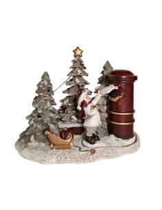 STATUA RESINA BAMBINO CON LETTERA GRIGIO CON LED 16X12X14,5CM