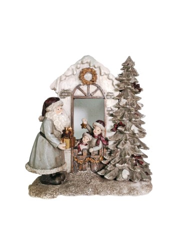 STATUA RESINA BABBO NATALE E BAMBINI CON LED 22X9,5X22,5CM