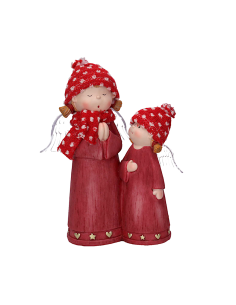 COPPIA ANGELI RESINA ROSSO CON LED 18X10X22CM