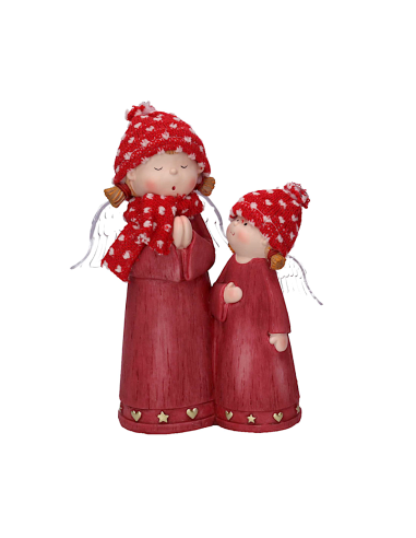 COPPIA ANGELI RESINA ROSSO CON LED 18X10X22CM