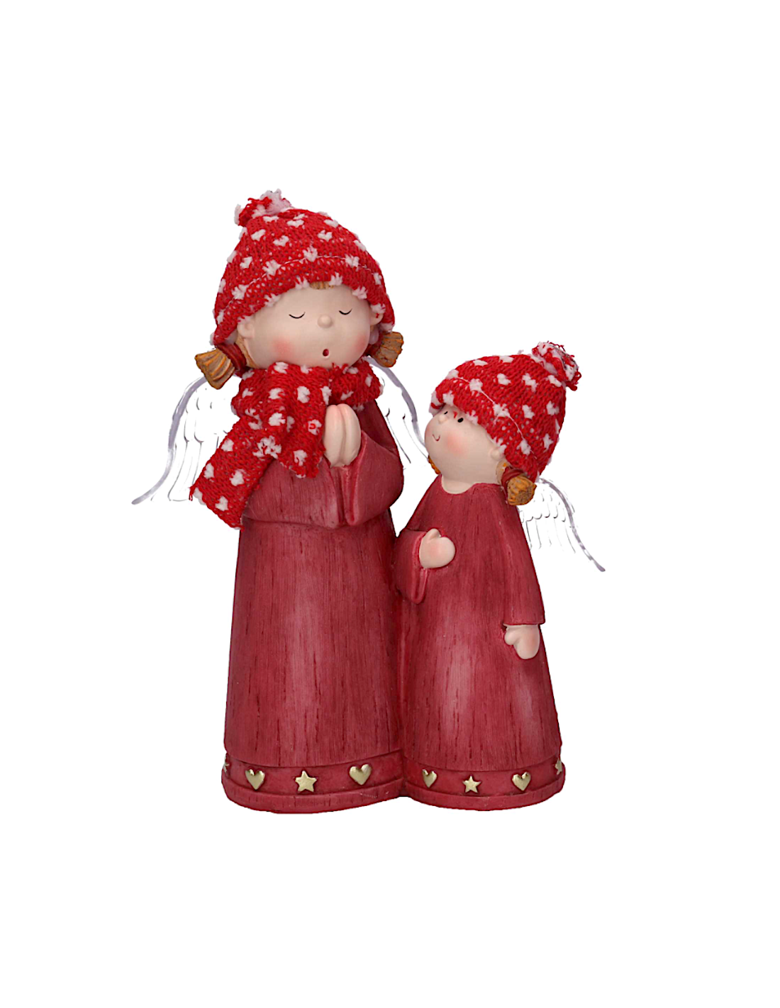 COPPIA ANGELI RESINA ROSSO CON LED 18X10X22CM