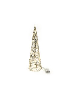 Albero di Natale Cono Oro Metallo 12x40cm con 20 Luci a Batteria, Decorazioni Natalizie, La magia di Natale per la casa