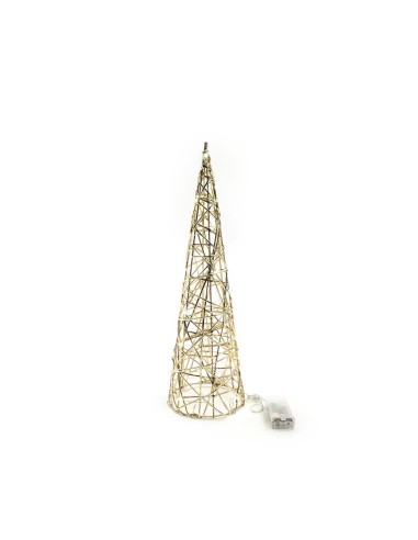 Albero di Natale Cono Oro Metallo 12x40cm con 20 Luci a Batteria, Decorazioni Natalizie, La magia di Natale per la casa
