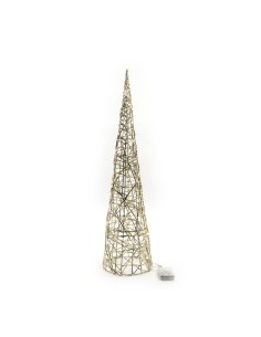 Albero di Natale Cono Oro Metallo 20x80cm con 40 Luci a Batteria, Decorazioni Natalizie, La magia di Natale per la casa