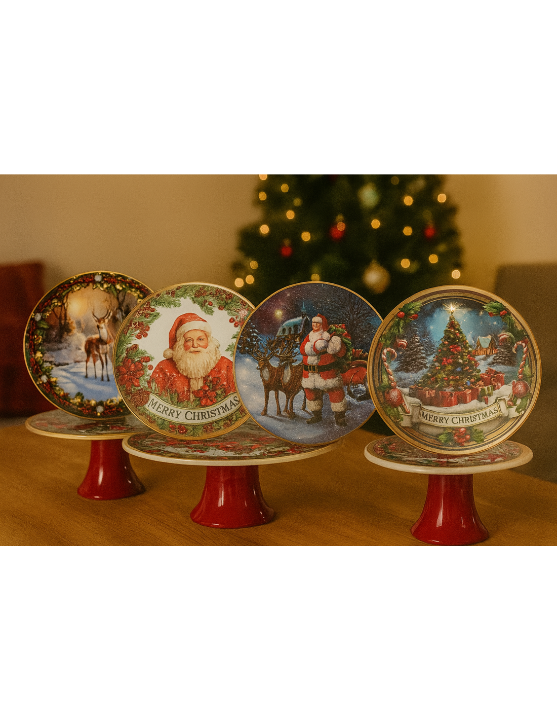 Alzata di Natale in Plastica D29cm, Decoro Natalizio Assortito, Porta Dolci e Torte, La magia di Natale per la casa