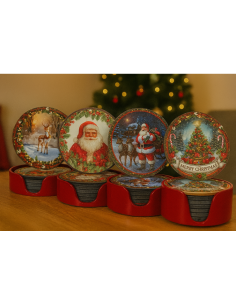 Set 8 Sottobicchieri di Natale con Contenitore, Decoro Natalizio Assortito, Accessori Tavola, La magia di Natale per la casa 2