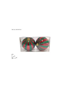 CONF 2 SFERE 15CM ROSSO GLITTER VERDE