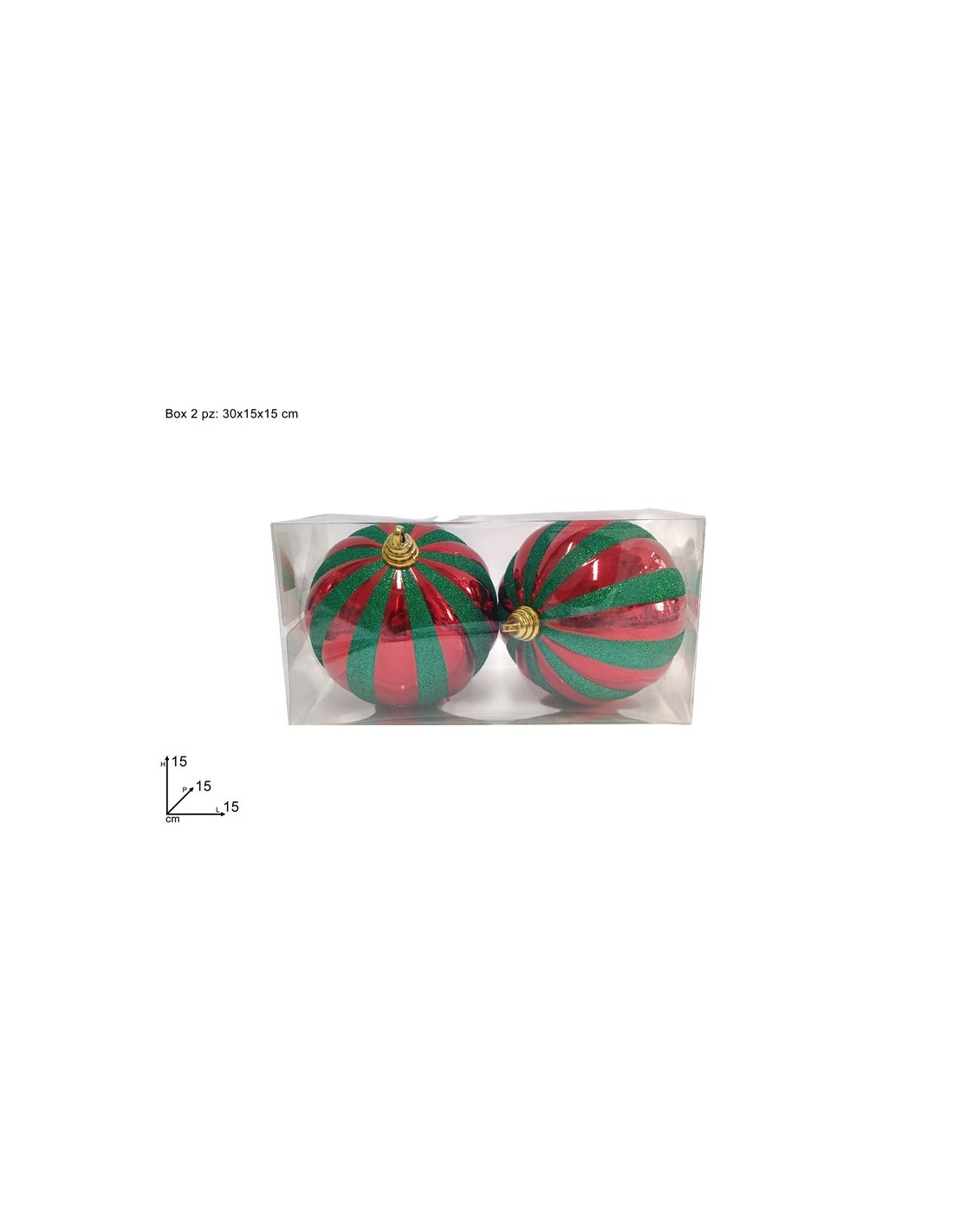 CONF 2 SFERE 15CM ROSSO GLITTER VERDE