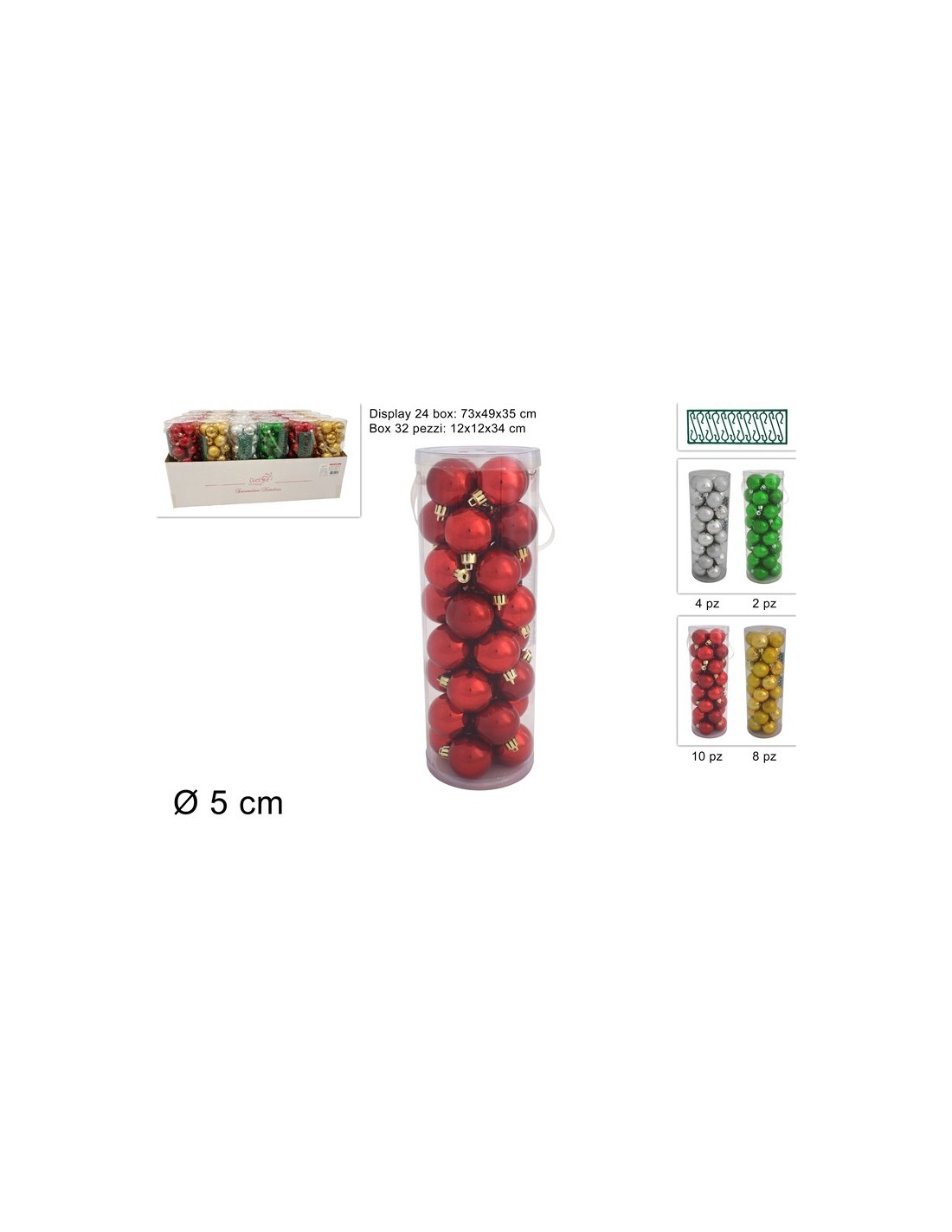 Confezione 32 Sfere di Natale 5cm Assortite, Palline Natalizie, Addobbi Albero, La magia di Natale per la casa