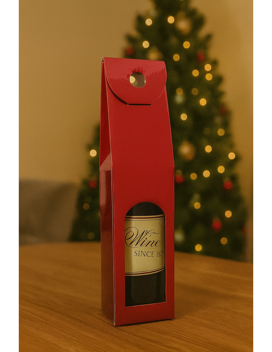 Box Portabottiglia di Natale Rosso Metallizzato, Confezione Regalo Vino, Accessori Natalizi, La magia di Natale per la casa