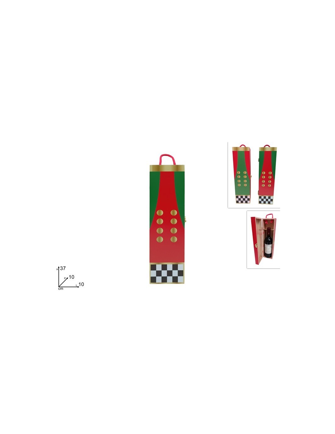 PORTABOTTIGLIA LEGNO ROSSO/VERDE DECORO SCACCHI ASSORTITO