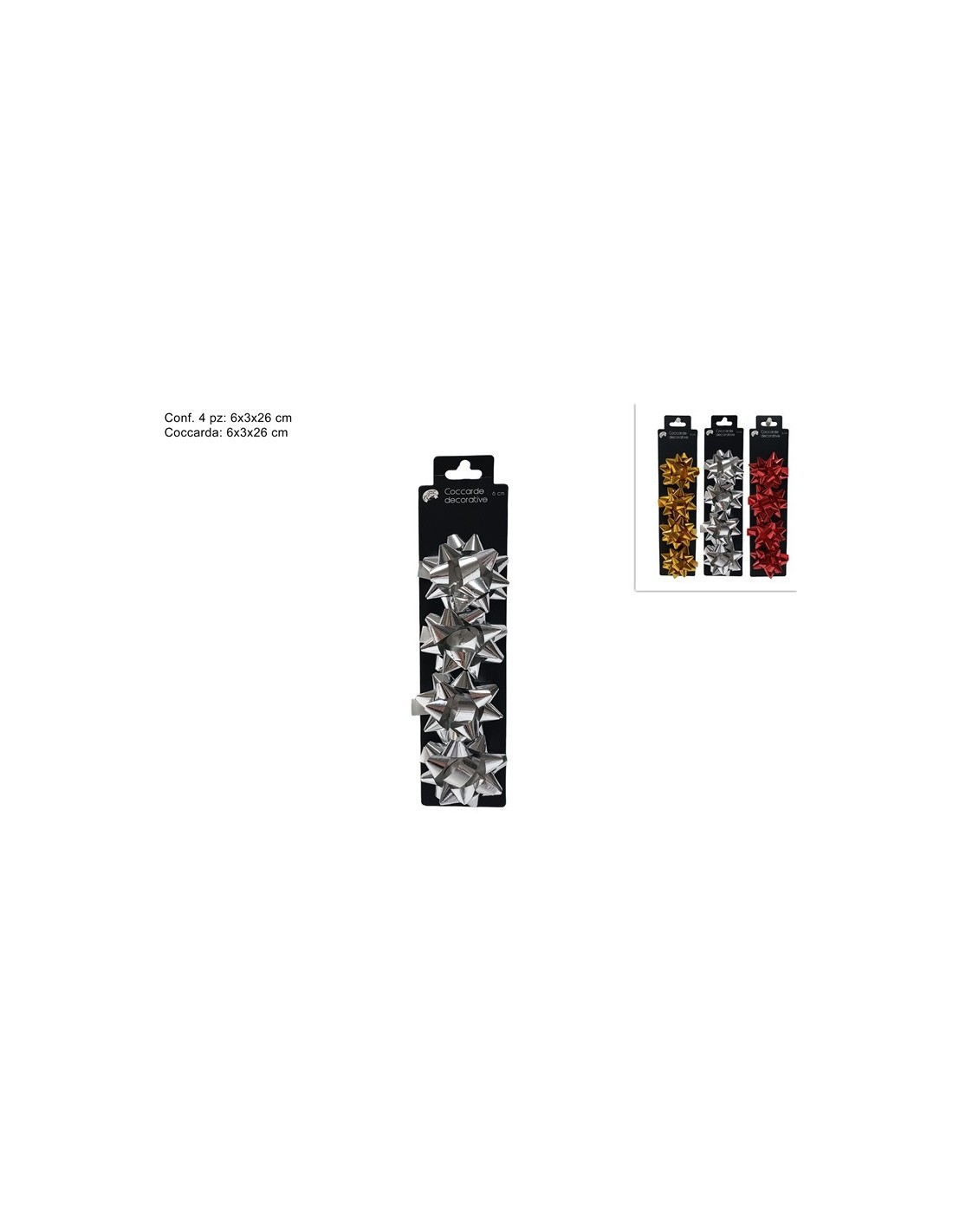 Set 4 Coccarde Lucide di Natale 6cm Assortite, Fiocchi Regalo,  La magia di Natale per la casa